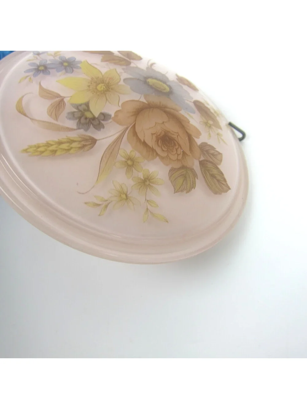 Vintage Floral Plug-in Night Light Pink Glass Shade Yellow Blue Flowers WORKS